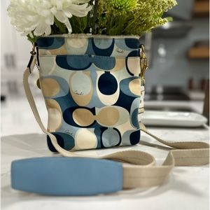 Blue and beige Coach crossbody